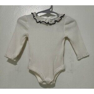 Nicole Miller White Ribbed With Black Edge On Ruffle Collar Infant Size 9 Months